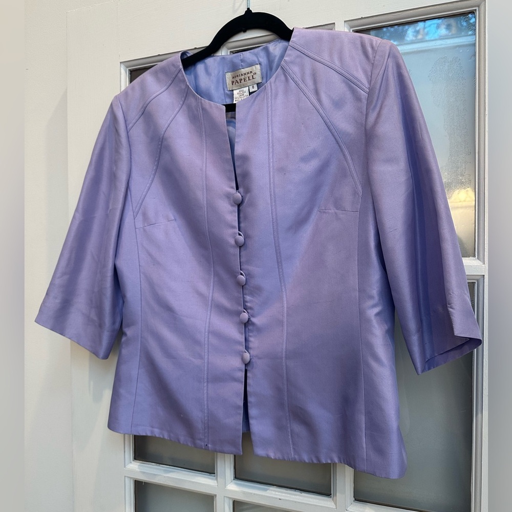 Vintage ADRIANNA PAPELL 100% Silk Jacket Blazer Lavender Lilac Size 8 Medium M - Picture 2 of 9